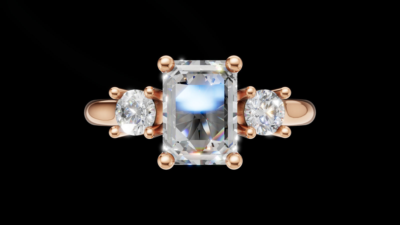 Trio Catedral 1ct Emerald - Oro Rosa - Imagen 1