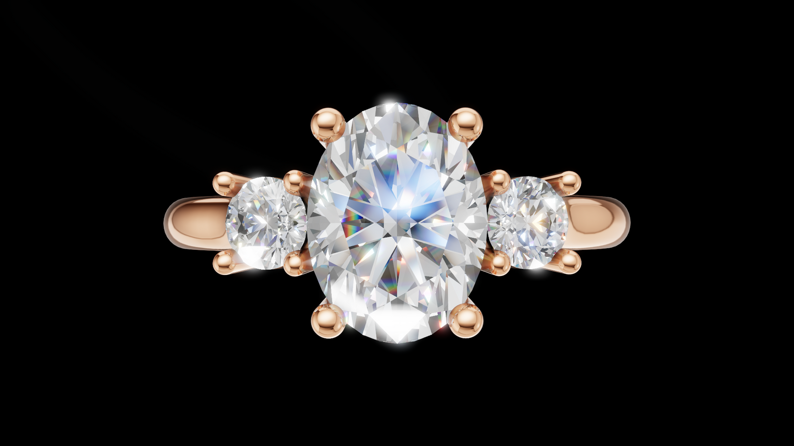 Trio Catedral 1ct Oval - Oro Rosa - Imagen 1